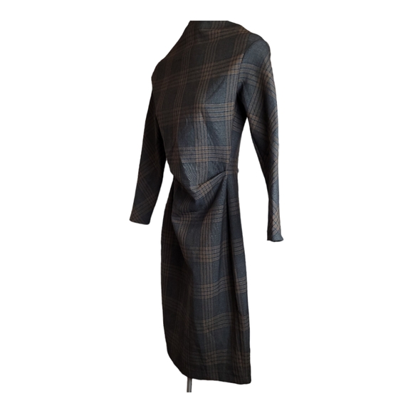 ZARA blogger favorite Tartan Plaid Wiggle Pencil Dress  brown bodycon stretch S - Picture 4 of 16